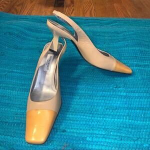 VINTAGE 80's 90's UNWORN NEW NEUTRAL BRUNO MAGLI CAP TOE SLINGBACK PUMPS 8.5N